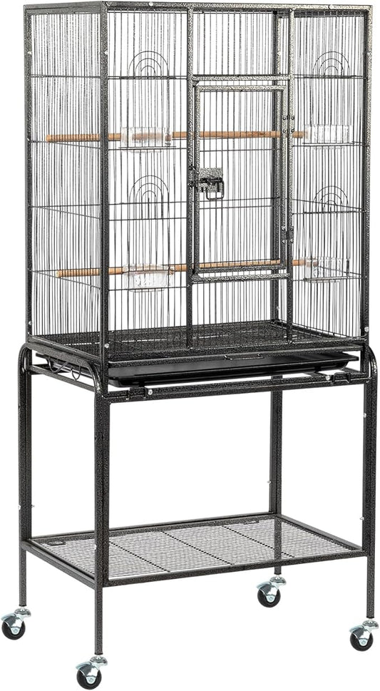 VINGLI 53-inch Bird Cage with Wheels, Durable Wrought Iron Parakeet Cage with Slide Out Tray, Black Bird Cages for Parakeets/Lovebird/Cockatiels/Budgies and Other Small/Medium Birds (Large-53 inch)