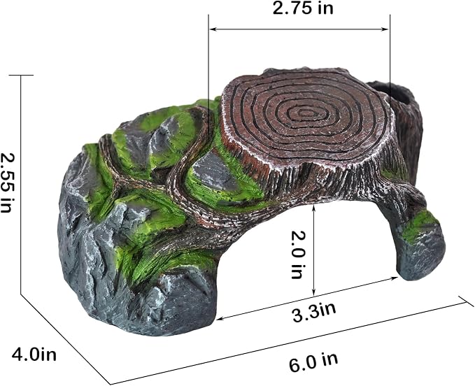 Resin Reptile Hide Cave,Leopard Gecko Cave Hideout Reptiles Habitat Tree Stump Decor Lizard Tank Climbing Ramp Basking Platform Accessories for Gecko Hermit Crab Small Turtle Frog Spider Scorpion