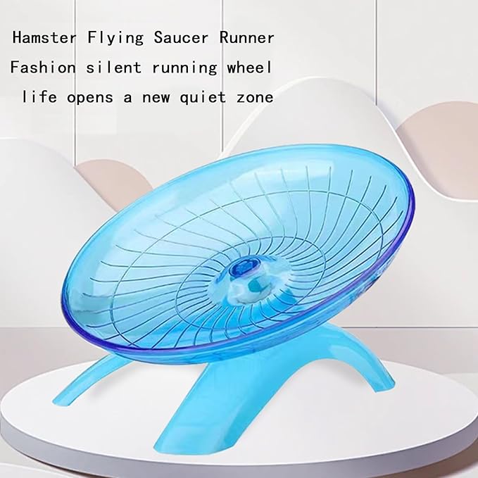 Silent Running Wheel for Small Animals, 7 Inch Flying Saucer Design, Exercise Wheel for Hamsters, Guinea Pigs, Hedgehogs, Blue