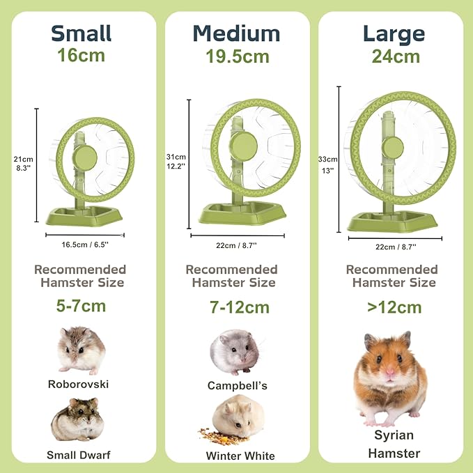 Hamster Wheel, Quiet Spinner Hamster Running Exercise Wheel with Adjustable Stand for Small Animals Syrian Dwarf Gerbils Mice (Green, Medium(7.6 inch))
