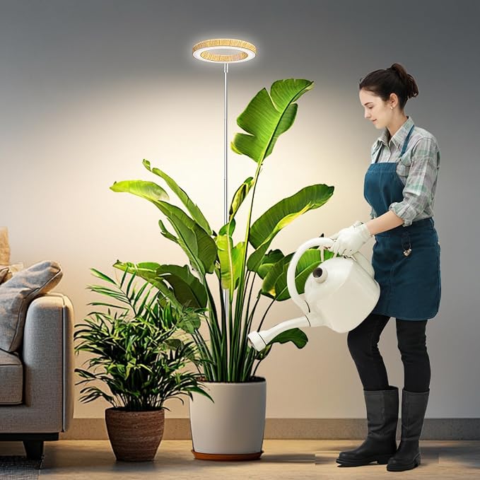 Kullsinss 6.3in Grow Lights for Indoor Plants, Full Spectrum Plant Light | Wood Grain Grow Lamp for Tall Plants, Auto Timer & Dimmable Setting, 10-60in Height Adjustable, Stylish Indoor Garden Decor