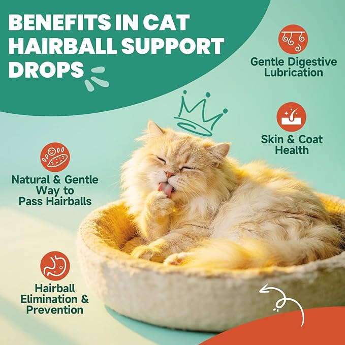Cat Hairball Remedy - 2-Pack Drops Hairball Treatment for Cats - Hairball Relief for Cats - with Psyllium Husk, Flaxseed, Cat Grass - Cat Grass Flavor