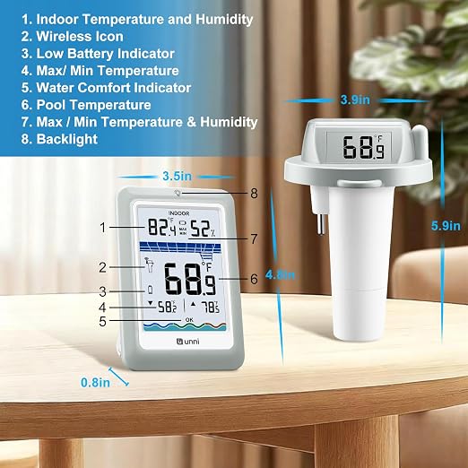 Wireless Pool Thermometer Floating Easy Read, Waterproof IPX8 | Digital Water Temperature Thermometers Bath Thermometers for Swimming Pool, Pond, Hot Tub, Spa, Aquarium