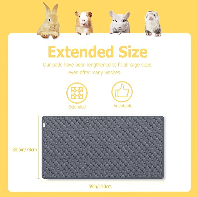 Guinea Pig Cage Liners, 59x31in 2 Pack Washable Guinea Pig Bedding, Waterproof Reusable & Anti Slip, Super Absorbent Guinea Pig Pee Pad for Small Animal, Rabbit, Bunny, Fit for C&C Cage, Green