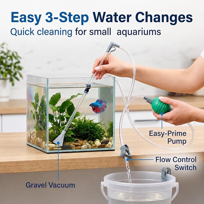 Aquarium Siphon Vacuum,Manual Water Changer Gravel Cleaner | with Duckbill Nozzle and Filter Head,Suitable for 5-10 Gallon Fish Tanks,Betta, Shrimp, Nano and Turtle Tanks
