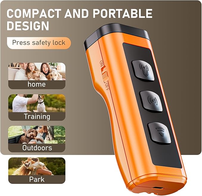 Dog Bark Deterrent Devices Rechargeable Anti-Barking Device for Dogs 50ft Long Range Ultrasonic Correct Your Dog's Bad Behavior at the Push of aButton Better Than Shock Collars or Dog Training Collars