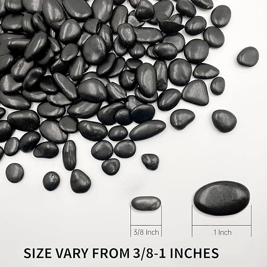RITOLLO 2.5lb Black Pebble Rocks 3/8-1 Inch Polished Natural Aquarium Gravel Decorative Fish Tank Rocks Garden Landscaping Decor