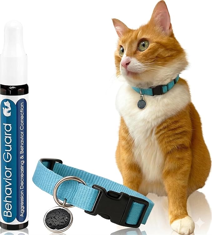Cat Aggression Relief Calming Collar, Natural Anxiety Relief, Breakaway Vet-Approved Relaxer, Pet-Safe Collar with Essential Oils (Light Blue - Myrrh)