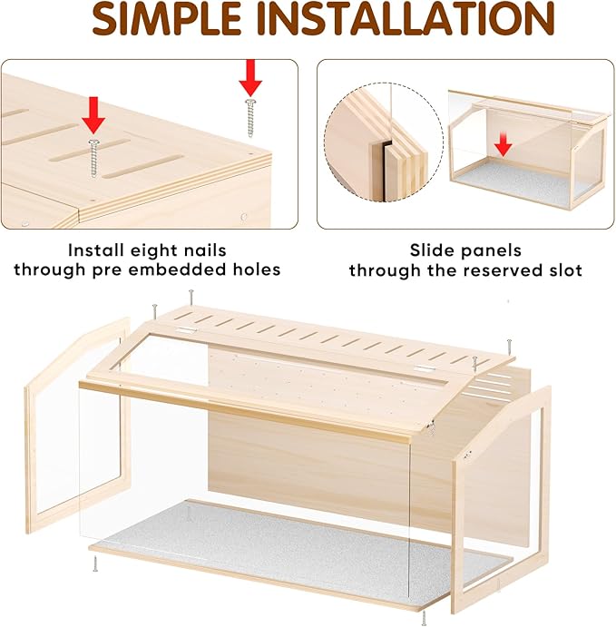 Wooden Hamster Cage, 40inch Large Hamster Cage Enclosure with Openable Top & Thickened Acrylic for Small Animals, Guinea Pig, Rabbit, Rat, 40"L x 20''W x 20''H Hamster Habitat with Multi-vent