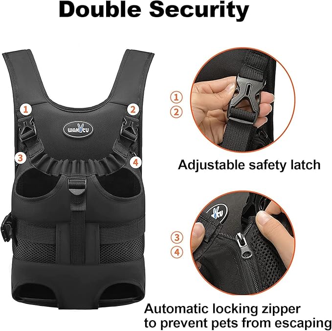 Wakytu Dog Front Carrier Backpacks for Small Dogs, Legs Out Pet Carrier Sling Backpack with Adjustable Padded Ventilated Shoulder Straps, Easy-Fit for Traveling Hiking Camping, Medium