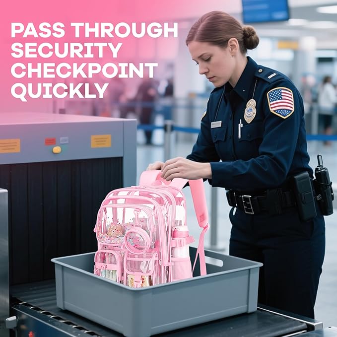 Clear Backpack for Girls School Clear Bookbag Stadium Events Heavy Duty Transparent Back Pack, Pink