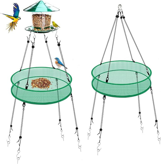 2 Pcs Bird Seed Catcher for Outdoor Feeders, 20" Hanging Bird Feeder Seed Catcher Platform with Adjustable Hanging Hoop for Hummingbird Bee Feeder Outdoor Garden Backyard Accessories(Green)