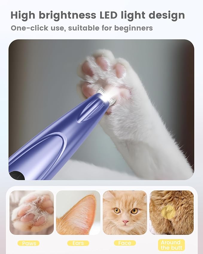 PAPMINI Dog Grooming Kit with LED Display, 35dB Ultra-Low Noise Dog Paw Trimmer, Cordless Hair Trimmer for Paws, Ears, Face, Rump with LED Light (Purple-Blue)