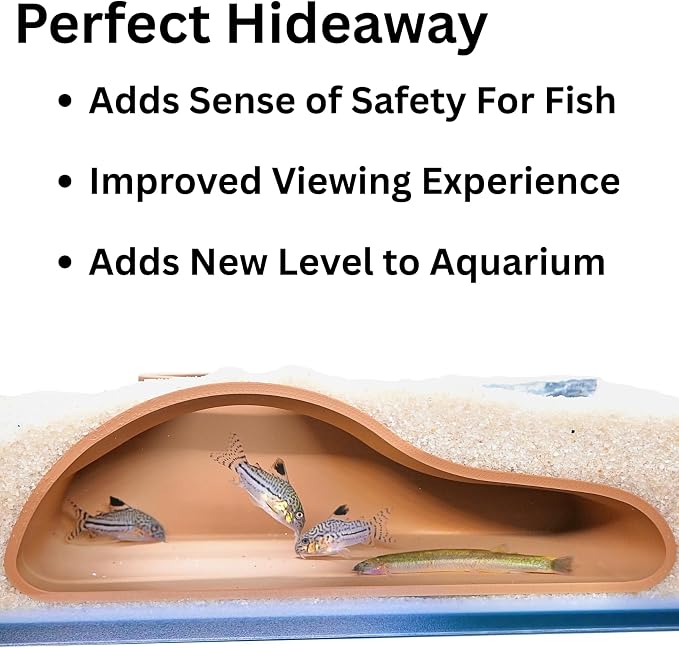 Aquarium Underground Tunnel Cave Natural Curve | Viewing Fish & Shrimp Under Gravel Tunnel | Fish Tank Decor Decoration Hideout Perfect for Corydora Catfish, Kuhli Loach, Pleco (Brown)