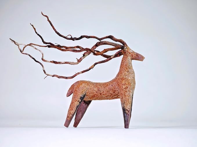 Azil Driftwood Deer Aquarium Decoration – Unique & Artistic Fish Tank & Terrarium Ornament, Safe & Eco-Friendly for Aquascaping & Reptile Habitats (Deer with Long Antlers)