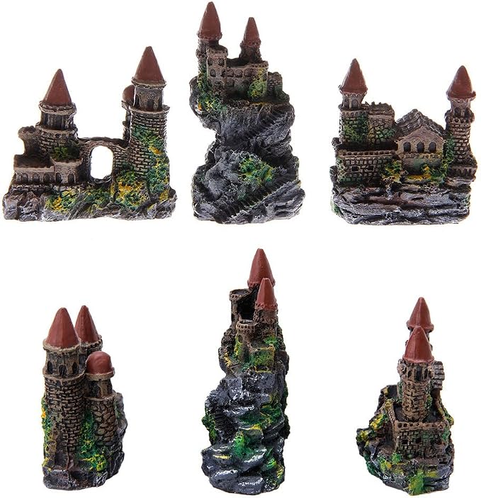 Aquarium Castle Decoration Small Resin Castles Hideouts Stone Cave Hide House Fish for Tank Accessories for Betta Shrimp Aquarium Soil