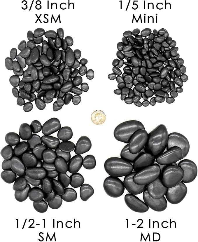 Black Polished Rocks for Plants, Decorative Pebbles, 1/5 Inch, 10 lb