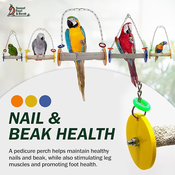 Sweet Feet and Beak Roll Bird Swing - Pumice Perch Bird Toys Trims Nails and Beaks, Safe Bird Cage Accessories for Small and Large Birds, Swinging Toys Birds Will Love, XSmall 4.5 Inches - Blue