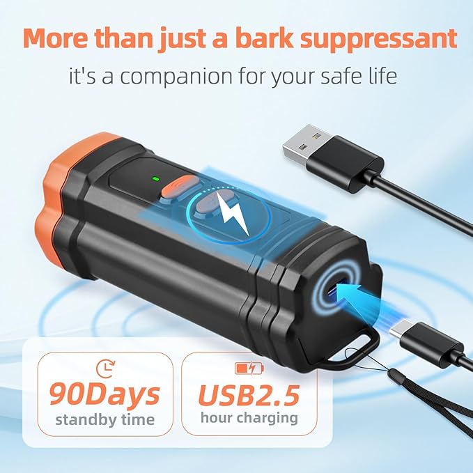 Dog Bark Deterrent Device, 3X Stronger Ultrasonic Anti Barking Device with 50FT Range, Humane No-Bark Trainer, Rechargeable for Indoor & Outdoor Use on Your Own or Neighbor’s Dog (Black)