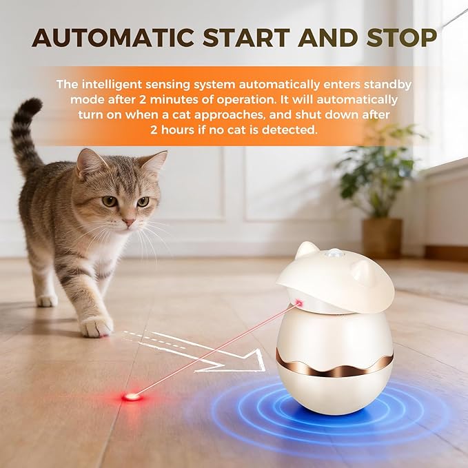 Automatic Laser Collar Cat Toy - Upgraded Tumbler Cat Laser Pointer Toy, Sensor Light On Top, 360° Irregular Rotation, USB C Charge & Works 2H, 3 Modes Interactive Cat Toy, Gifts for Ailurophile