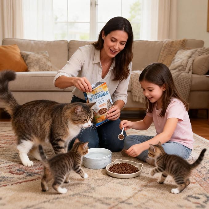 Cat Food and Water Bowl Set, Heavy Weighted Ceramic, No Tip Over, Shallow Wide Whisker Fatigue Silicone Dish, Pet Comfort Feeder for Small Dog, Untippable, Dishwasher Safe, 6 inch