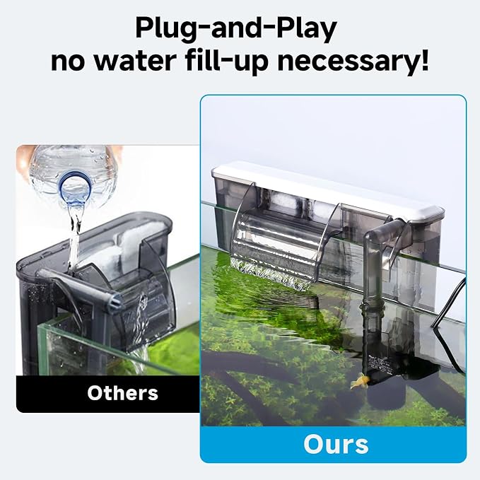 AQQA Quiet Hang on Back Aquarium Filter for 30-50 Gallon,Adjustable Flow | Auto Start Fish Tank Filters, Powerful Filtration HOB Filter, Easy Install for Freshwater Aquariums,8W 200GPH
