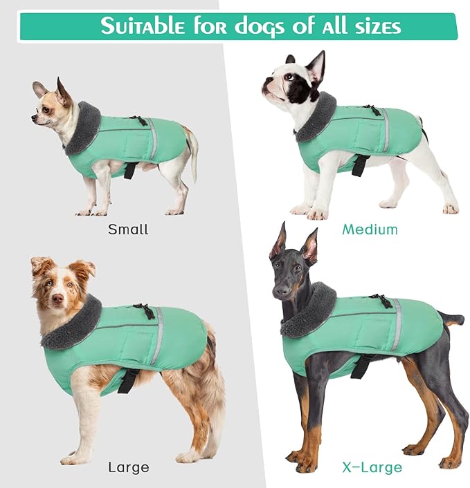 QBLEEV Warm Dog Coat: Reflective, Waterproof Winter Coat Turtleneck, Thick Fleece Snowsuit Christmas Vest for Small to Large Dogs