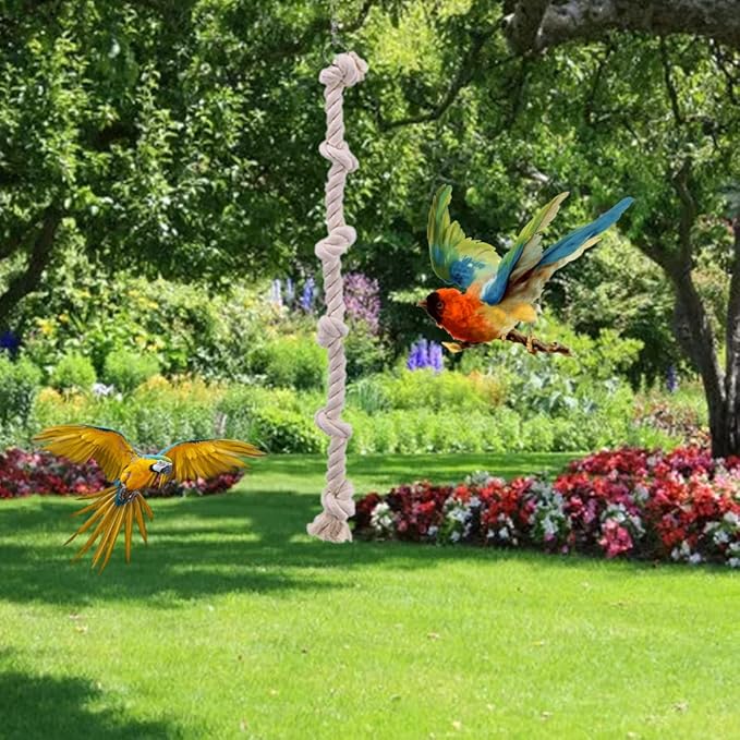 Bird Rope Toy with Knots Cotton Rope Cage Hanging Swing Parrot Bungee Toy for Chewing Climbing 15.74in in Length