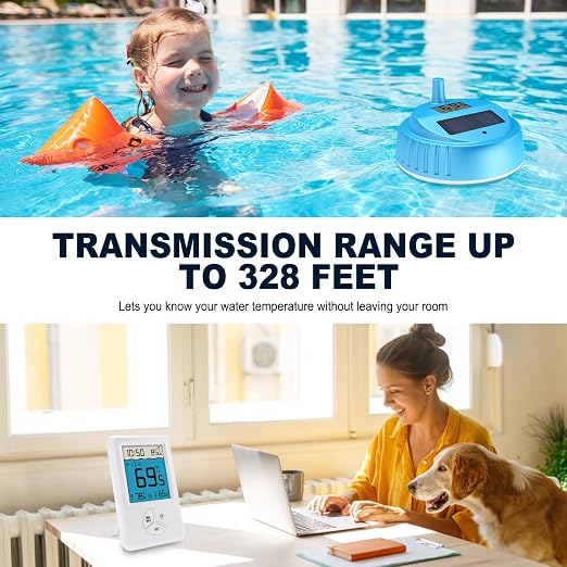 Pool Thermometer Floating Easy Read, Digital Wireless IPX8 Waterproof Thermometer with Indoor Temperature for Swimming Pool, Hot Tub Spa, Cold Plunge, Fish Tanks, Indoor Monitoring