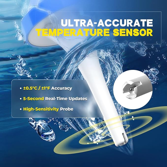 Pool Thermometer Solar Digital Floating, High Precision Large Screen Without Fogging with Double-Sided Display Screen for Swimming Pool, Aquarium, Spa, Hot Spring, Ponds