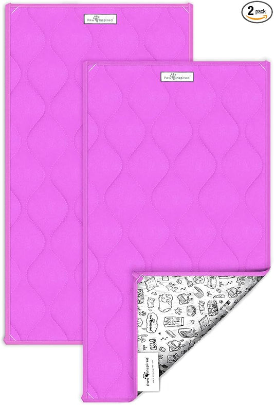 Paw Inspired Guinea Pig Cage Liners | Washable Fleece Bedding with Waterproof Bottom | Super Absorbent Pee Pad or Pet Bed Mat for Guinea Pigs, Ferrets, Rabbits, Hamsters, Small Animals (C&C 2x1, Pink)