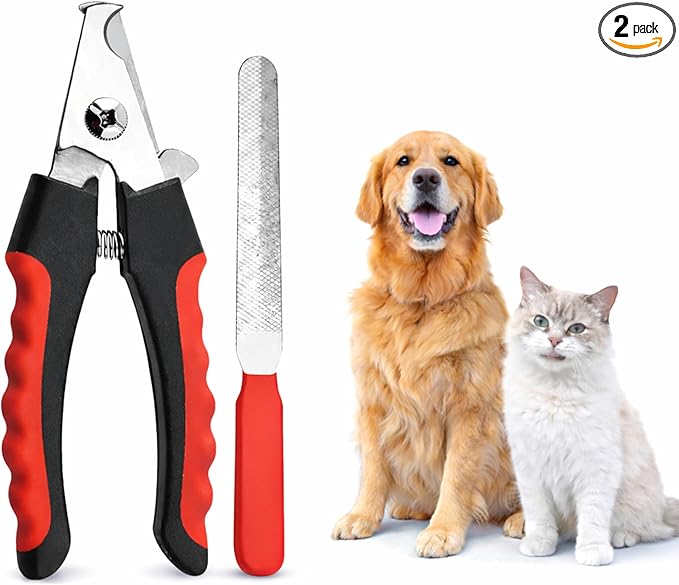 Dog & Cat Nail Clippers & Trimmers - Extra Sharp Dog Clippers with Stainless Steel Blades & Safety Guard to Avoid Overcutting - Ergonomic Cat Nail Clippers with Non-Slip Grip & Lock Feature
