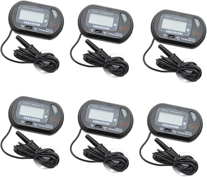CNZ Digital LCD Thermometer for Aquarium Fish Tank Vivarium Reptile Terrarium, 6-Pack