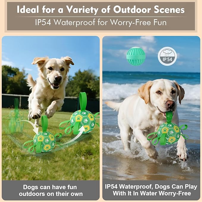 Interactive Dog Toys Dog Soccer Ball to Keep Them Busy,Durable Automatic Moving Jumping Dog Balls with Straps for Small/Medium/Large Dogs, USB Rechargeable,Not for Aggressive Chewers