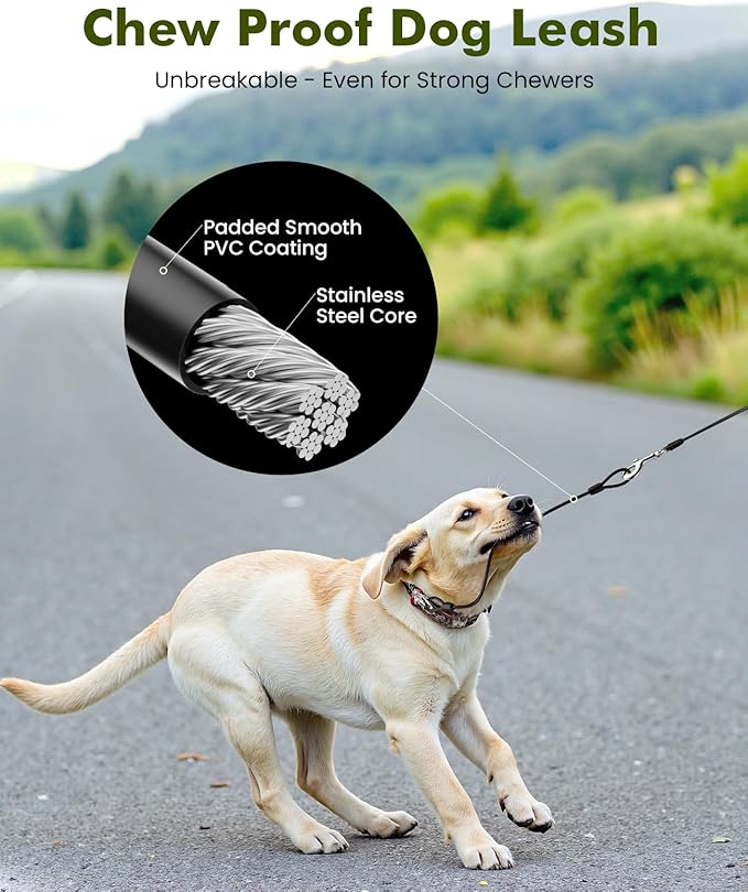 Pecute 16ft Retractable Dog Leash with 18'' Chew Proof Steel Cable for Power Chewers & Pullers, Heavy Duty Locking for Medium/Large Dogs 33lbs-110lbs, Anti-Tangle & Poop Bag Holder Included(Green)