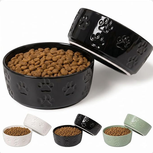 Ceramic Dog Bowl Set of 2 with Anti-Skid Base - 5" Wide x 2" Tall Ceramic Dog Bowls for Small Dogs - 2 Cup Capacity Food and Water Bowls for Dogs - Rubber Bottom Pet Bowl Set of 2 for Small Pets