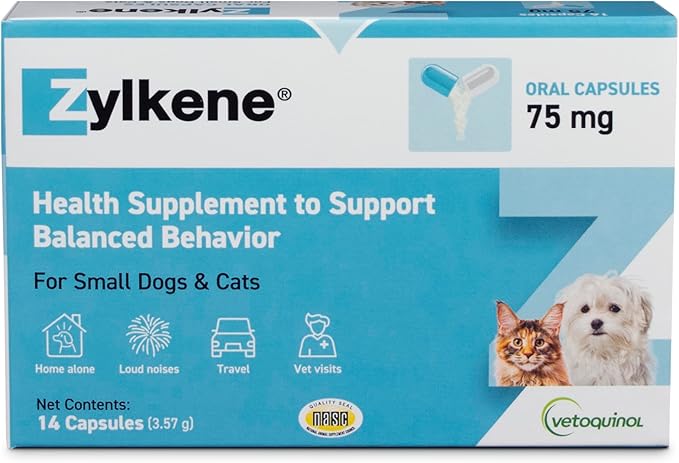 Vetoquinol Zylkene Calming Support Supplement for Small Dogs and Cats, Helps Promote Relaxation and Reduce External Stress Factors, Daily Behavioral Support and Anxiety Relief for Dogs and Cats, 75mg