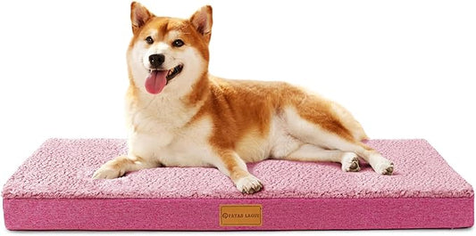 Patas Lague Orthopedic Dog Bed Large Sized Dog 36''X24'',Soft Waterproof Egg Crate Foam Medium Pet Crate Beds Mat with Removable Washable Cover and Non-Slip Bottom, Pink