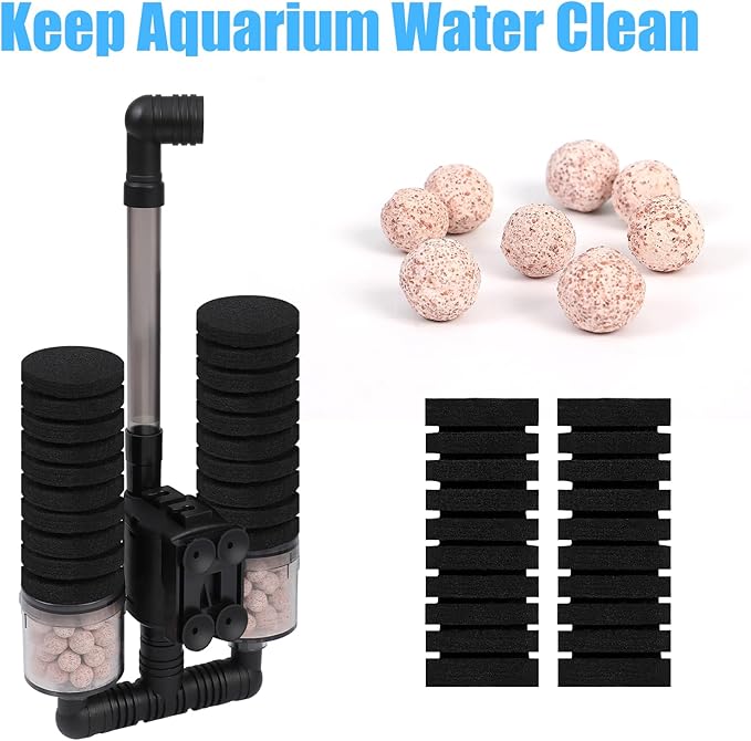 AQUANEAT Aquarium Electric Sponge Filter for Fish Tank, with Pump, with 2 Extra Sponges, Large up to 55Gal