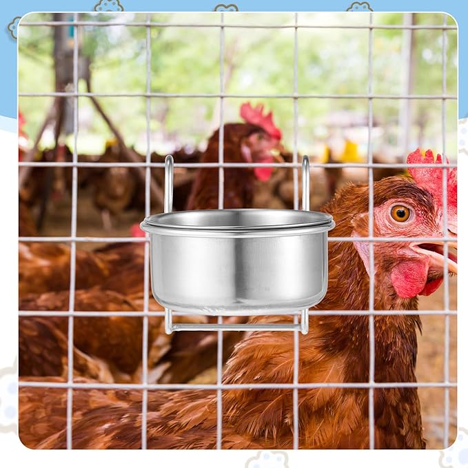 Layhit 6 Pcs 10 oz Kennel Pet Hanging Bowl Stainless Steel Coop Cup with Hanger None Spill Dog Crate Water Bowl Kennel Dog Rabbit Food Dish for Cage Cats Birds Chicken Reptiles