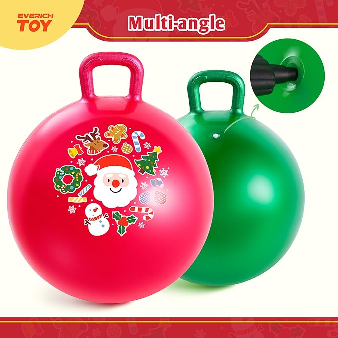 2-Pack Hopper Ball for Kids 18In Sit On Bouncy Ball with Handle with Christmas Reindeer Ears, The Top Green & Red Christmas Boys Girls Gifts for 4 5 6 7 8 Yr Old Indoor Outdoor Active Play