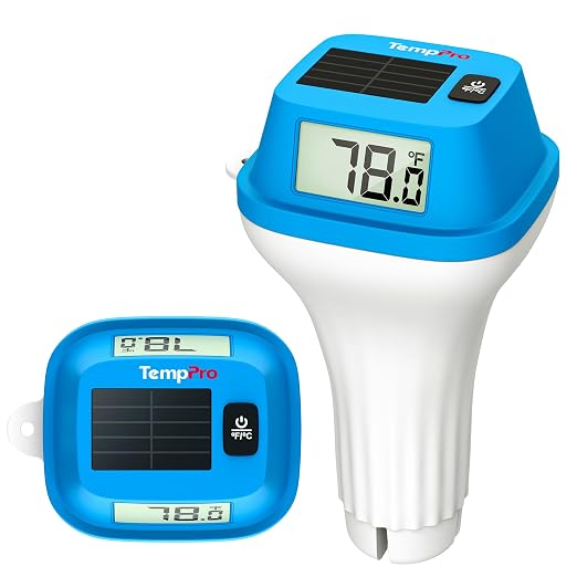 TempPro TempAir IPX8 Solar-Powered Pool Thermometer Floating with String | 0.9 °F accuracy, Double-Sided Large LCD Screen, Ultrasonic Sealing Design for Swimming Pool, Hot Tub, Cold Plunge, Ice Bath