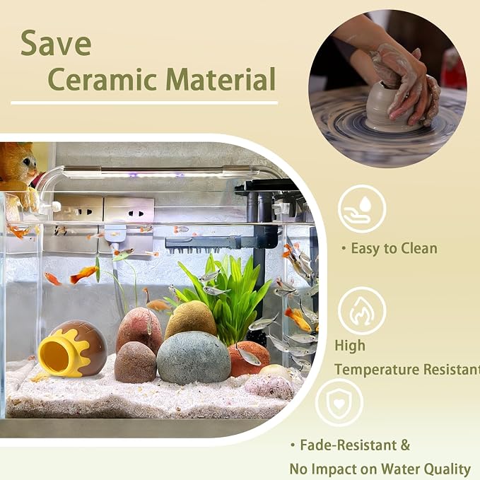 Ceramic Aquarium Decor Cartoon Honey Design Betta Fish Tank Cave | Smooth-Surface Safe for Fish Hiding & Breeding, Easy-Clean, No Assembly, for Play & Rest,Fits 3-5 Gallon Fish Tanks