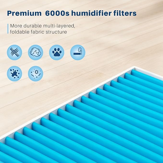 8-Pack 6000S Humidifier Wick Filter Replacement for LEVOIT | Superior 6000S Smart Evaporative Humidifier, Effectively Capture Large Particles Minerals,Extends Filter Life up to 6 Months