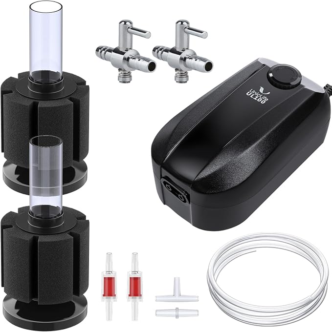 Uniclife Aquarium Air Pump, Adjustable Quiet Oxygen Pump for Fish Tanks, Airline Tubing & Accessories