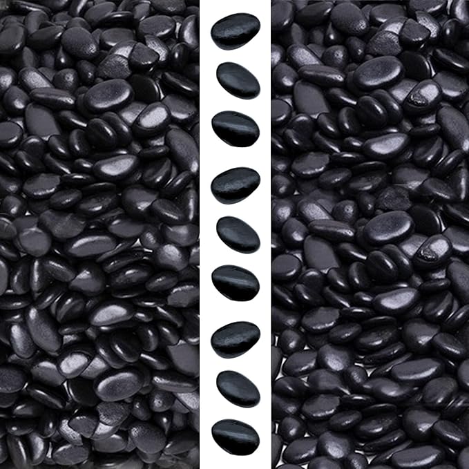 gemshan 2lb Black Pebbles for Plants Polished Stone Bulk 7mm-9mm River Rocks for Aquarium Vase Plant Decoration