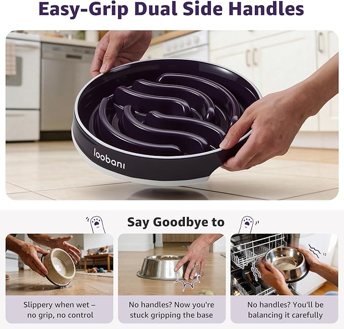LOOBANI Ceramic Slow Feeder Dog Bowl 11.7" Width - for Large & Great Breeds, Slow Eating, Perfect for Great Danes, Saint Bernards & Mastiffs, Large Dogs (XL, Purple)
