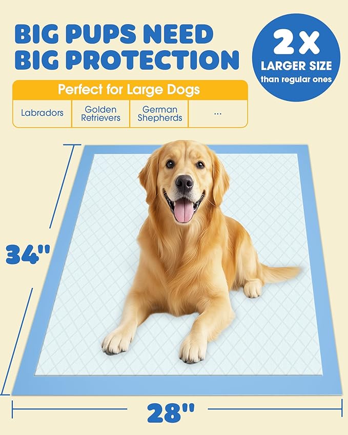 Powools Puppy Pads - 100 Packs, 34"×28" Ultra-Large Puppy Pads, Tear-ResistantPee Pads for Dogs, 6-Layer Ultra-Absorbent & Quick-Dry Black Training Pads