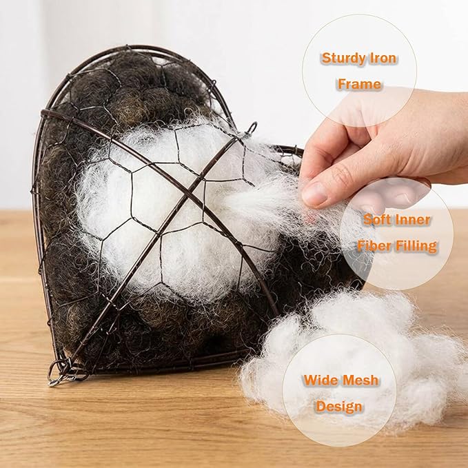Handmade Fiber Bird Nesting Heart with Filler Pack, Winter Shelter & Decorative Garden Gift for Hummingbirds and Wild Birds