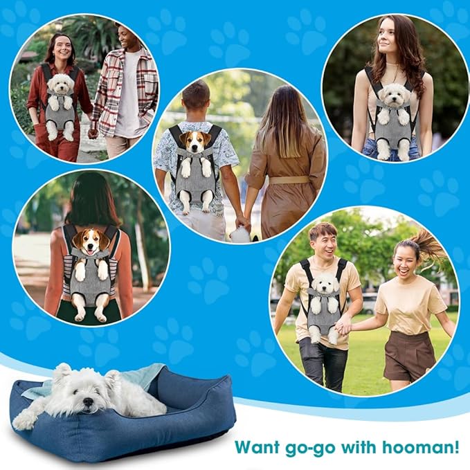 Dog Backpack Carrier, Front Pocket for Essentials, Pet Sling Front Backpacks for Small Medium Dogs 7-11 Lbs, Legs Out, Adjustable Wearable Puppy Chest Travel Bag, Easy-Fit for Hiking/Walking/Camping